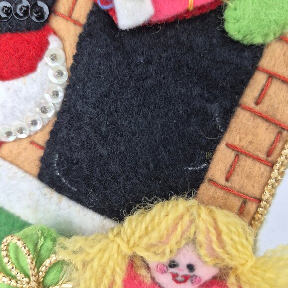 Vintage Handmade Felt Sequins Christmas Stocking with Santa, Fireplace, Presents - Picture 11 of 16